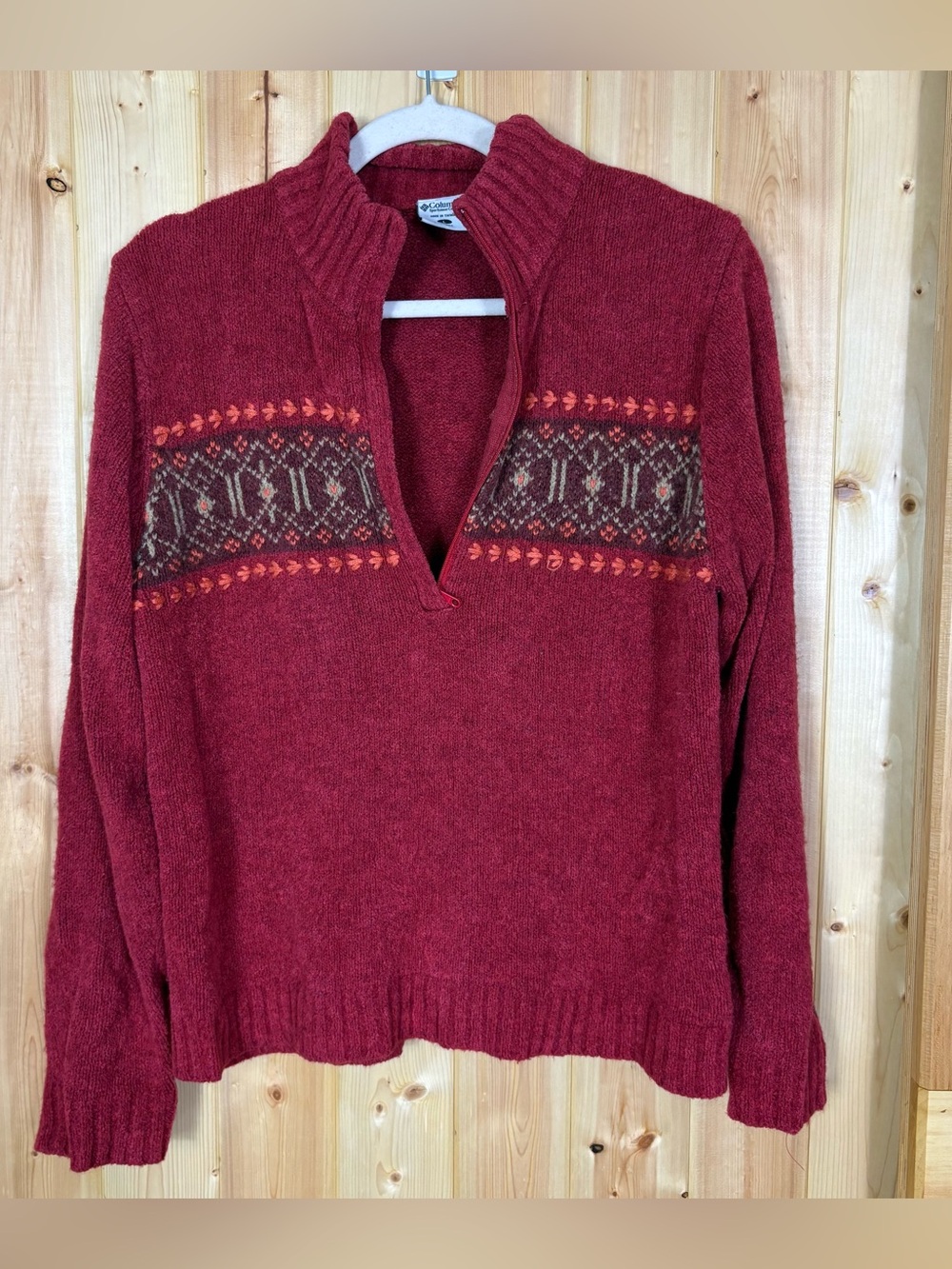 Columbia Women Fair Isle Quarter Zip Sweater Large Cozy Cottage Fall earthy wool - Picture 8 of 16